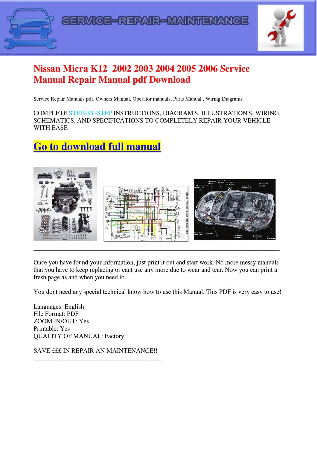 Nissan micra 2003 owners manual download